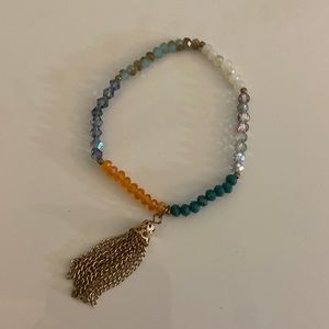 Multi Color Charm Bracelet with Gold Tassle